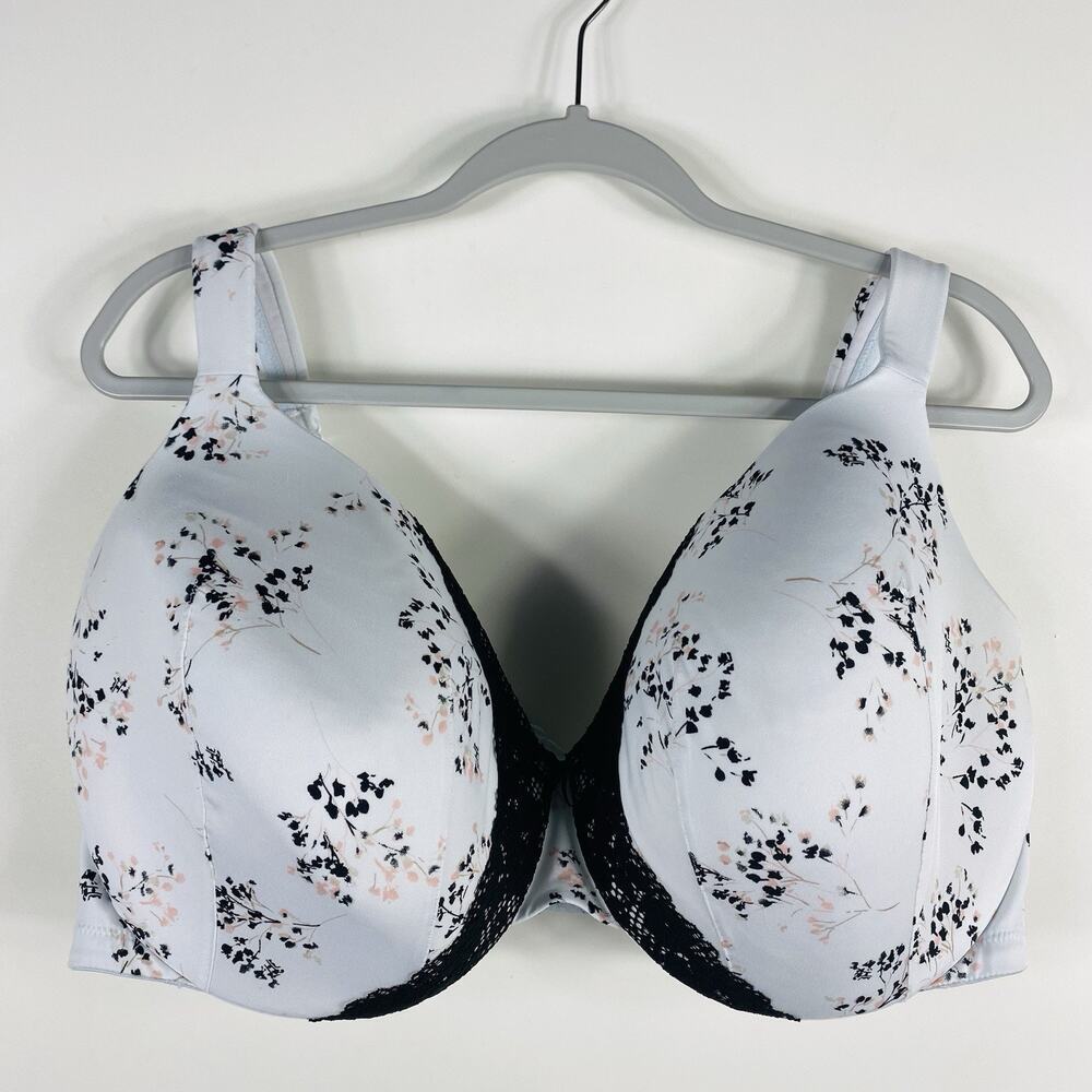 Cacique Bra 44F White Floral Lace Lightly Lined Full Coverage Underwire